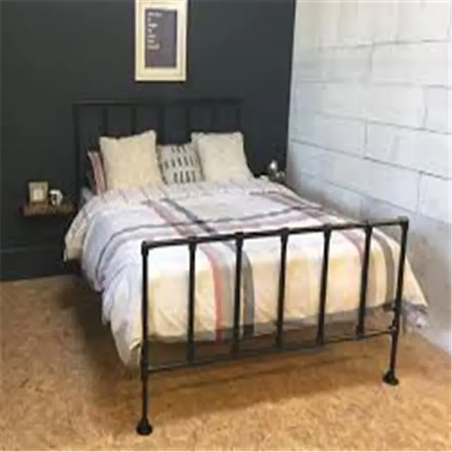 vintage industrial metal bed with malleable cast iron black pipe fitting floor flange