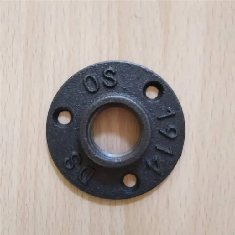 1/2 or 3/4 Inch Black Flange Iron Pipe Floor Fitting Plumbing Threaded Three Holes Flange