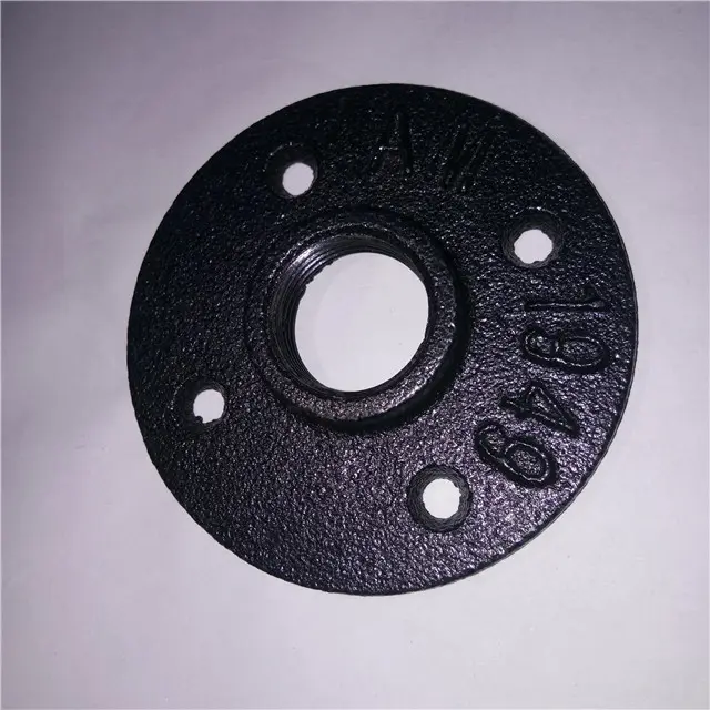 2019 1/2'' Black Malleable Threaded Floor Flange Iron Pipe Fittings Wall Mount Black Floor Flange