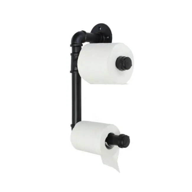 Black wrought iron floor flange and pipes in toilet paper holder and DIY work
