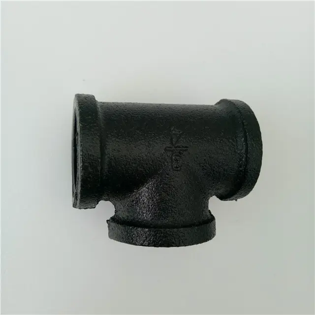 black BSP threaded cast iron tee pipe fittings