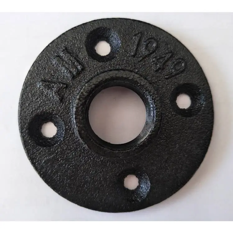 Black wrought iron 4 holes floor flange with plumbing pipe furniture parts