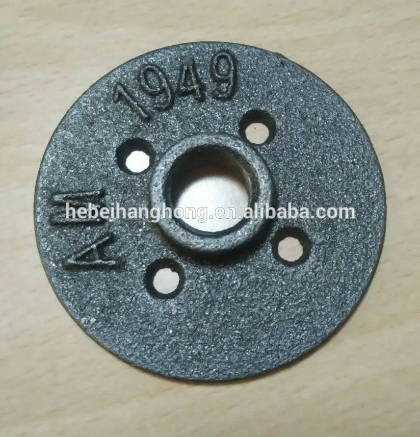 Black color cast iron 3/4 inch size pipe fittings, floor flange, tee, nipple