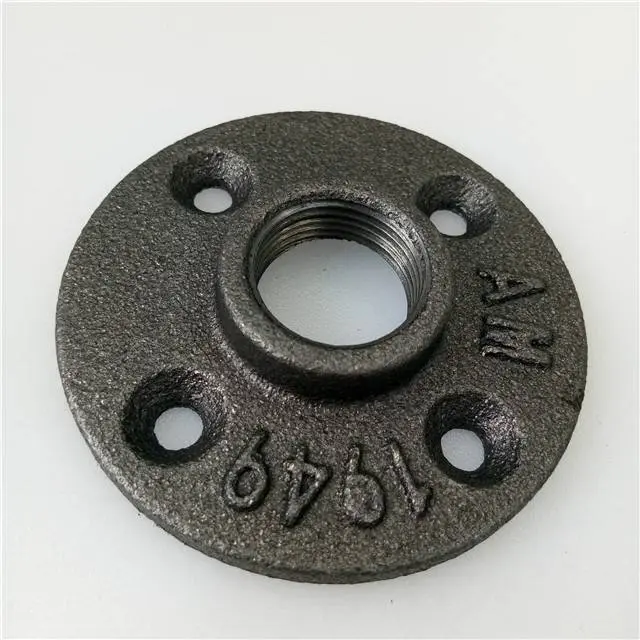 Black Floor Flange Pipe Fitting 1/2 inch Reinforced Flange Shelf Base Cover line Malleable iron Floor Flange
