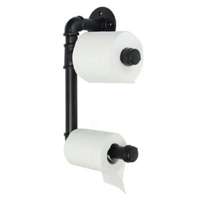 Black cast iron toilet paper dispenser industrial plumbing pipe