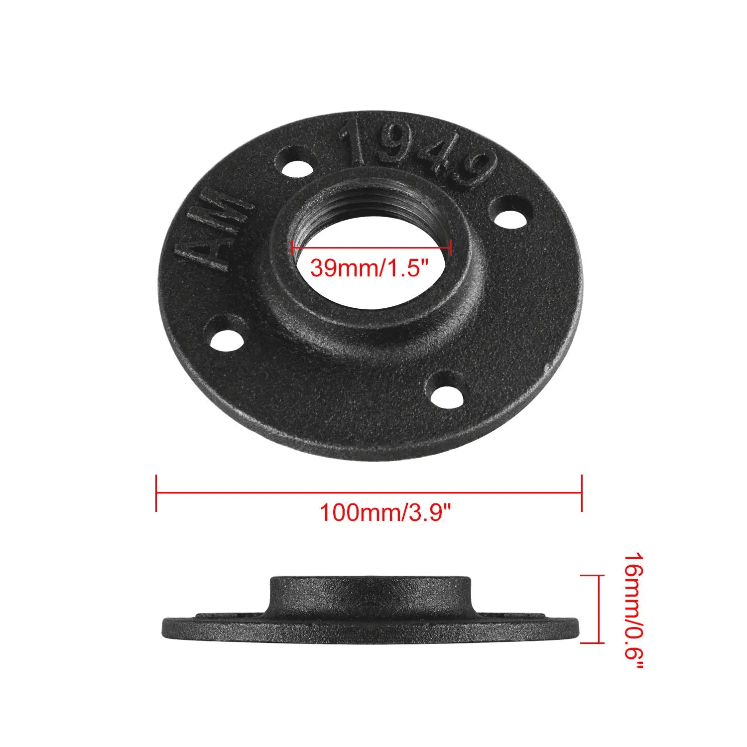 1/2 3/4 1 Inch Iron Threaded Floor Flange Wall Mount Pipe Fitting